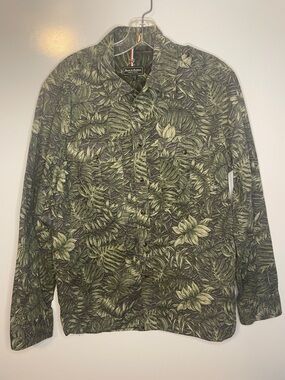 Andrew Marc Denim & Leathers Tropical Leaf Print Button Down Shirt Mens Medium